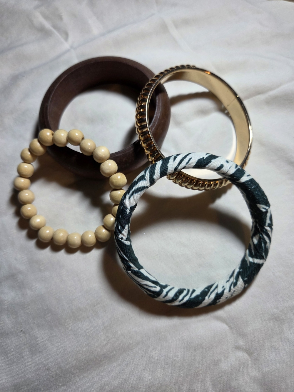Plunder Bracelet Set - Green Print, Gold, Brown, Cream